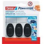 tesa Powerstrips Haken SMALL Oval, schwarz aus hochwertigem Kunststoff, mehrfach verwendbar mit - 1 Stück (58275-00000-20)