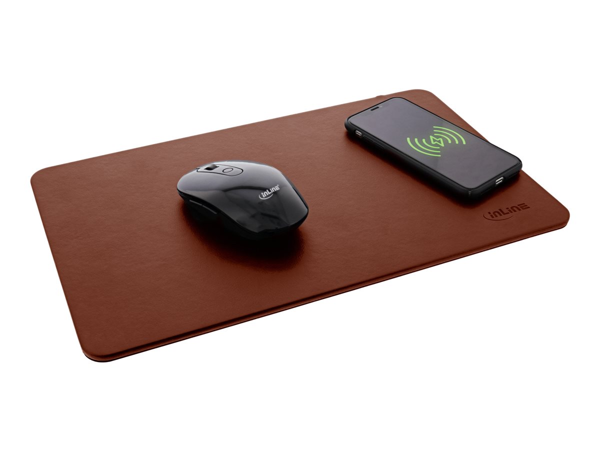 InLine Wireless Charging Mauspad 370x225x7mm Braun