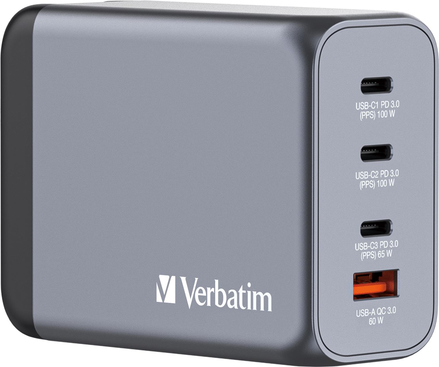 VERBATIM GNC-200 GaN Charger 4 Port 200W USB A/C (EU/UK/US