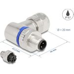 Delock M12 Steckverbinder A-kodiert 3 Pin Stecker zur Montage mit Schraubanschluss 90° gewinkelt Metall (60539)