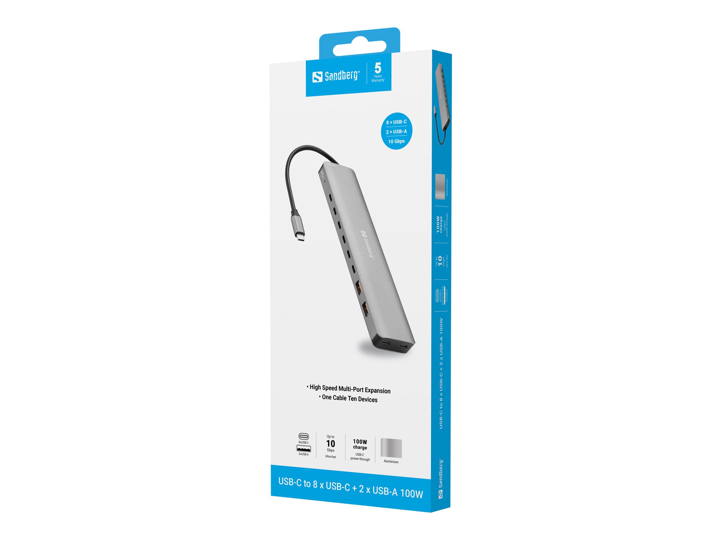 Sandberg USB-C Hub 100W 8x USB-C 3.2 Gen 2 + 2x USB-A 3.2 Gen 2 Grau