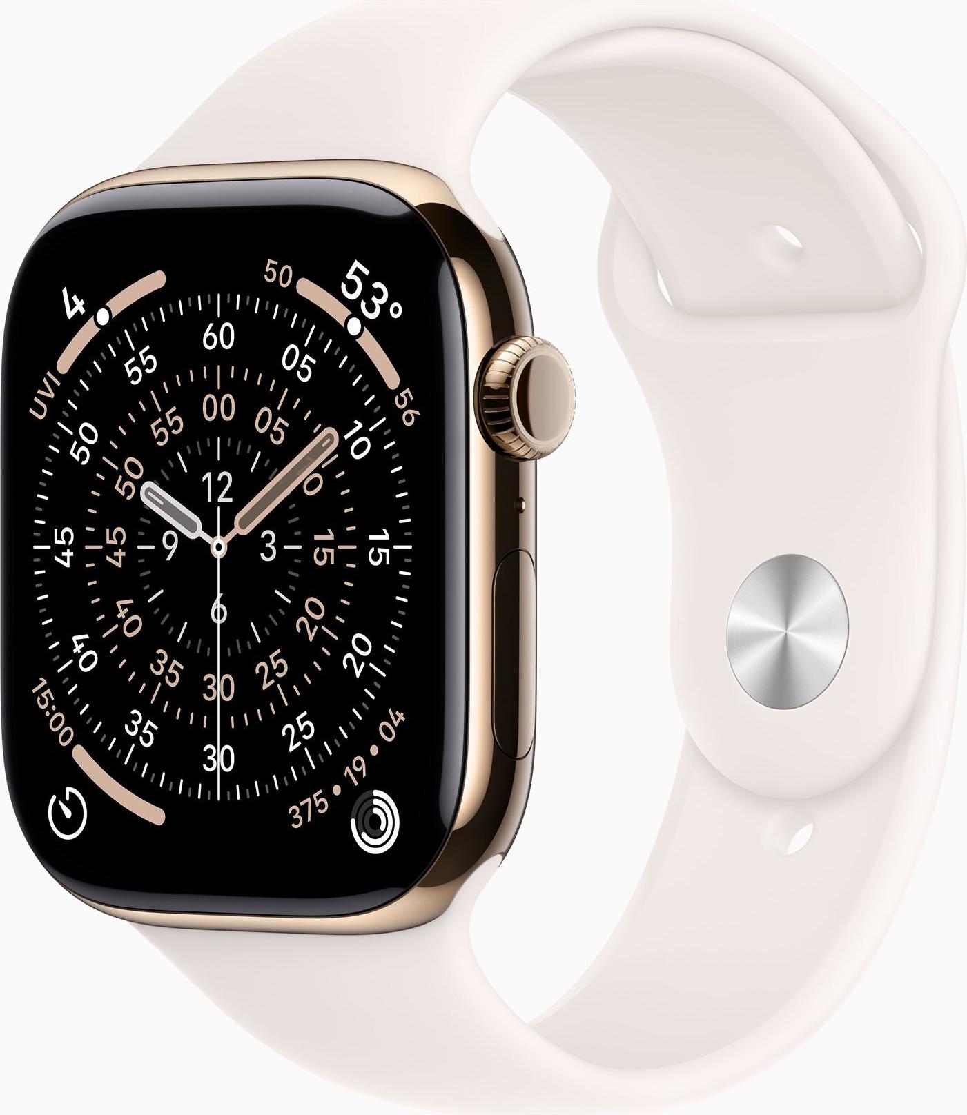 Apple Watch Series 11 GPS + Cellular 46mm Smartwatch Titan Gold Sportband Helles Rouge