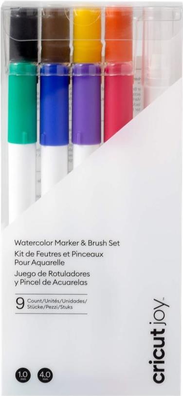 Cricut Joy™ Aquarellstiften & -pinsel, 9er Stiftset Grün, Blau, Violett, Rot, Schwarz, Braun, Gelb, Orange (2009978)