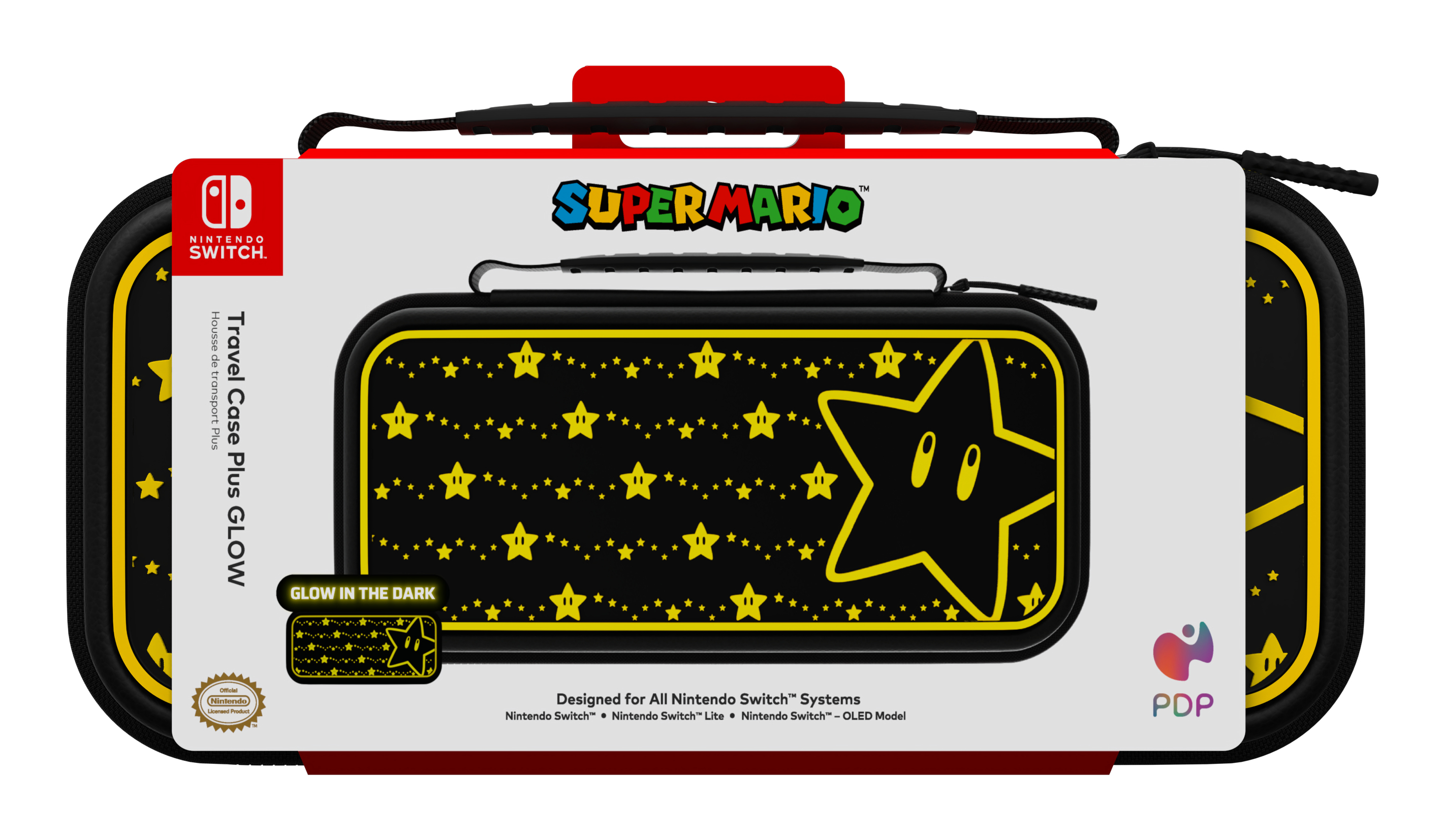 PDP Switch Travel Case Plus Super Star Glow in the Dark Schwarz, Gelb