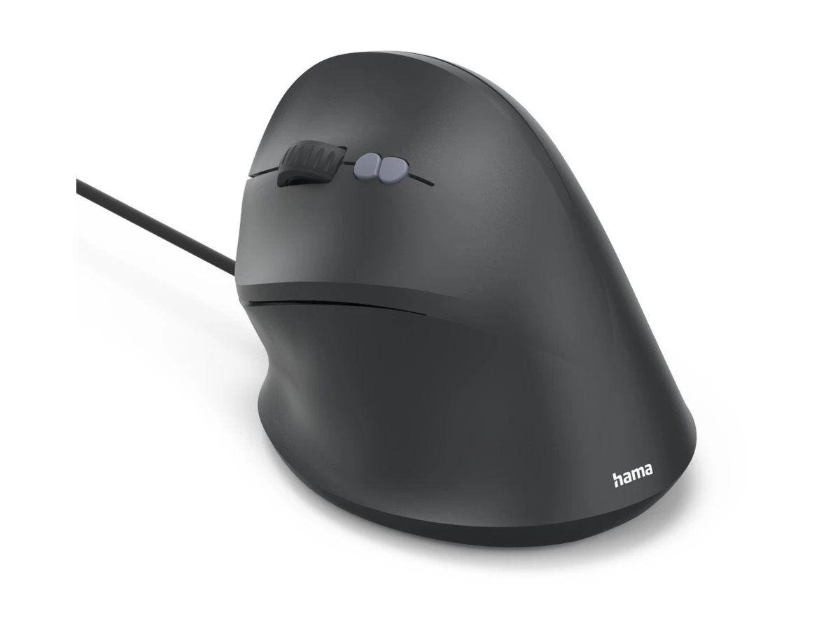 Hama ECM-500L Ergonomische Vertikalmus für Linkshänder, USB-A, 1800 DPI, Schwarz