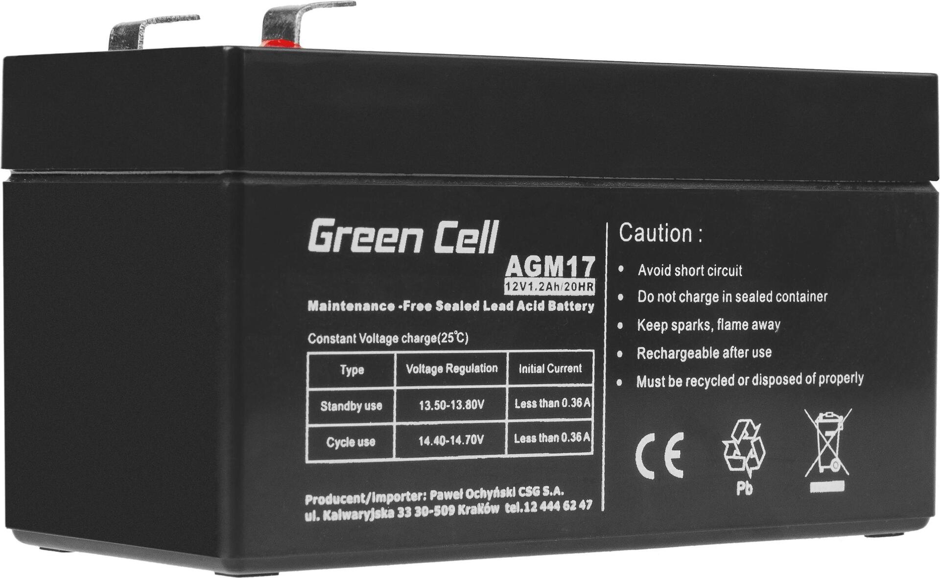 Green Cell AGM17 USV-Akku 12 V 1,2 Ah VRLA AGM Schwarz