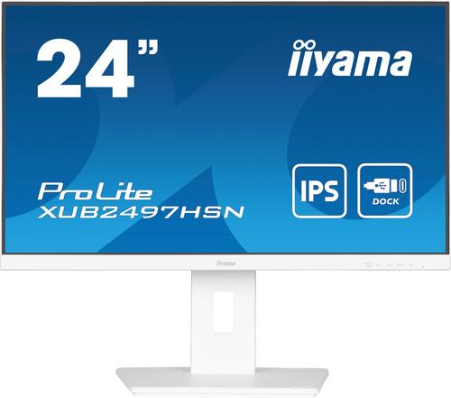 iiyama 24" WHITE IPS-panel, 1920x1080, USB-C Dock (65W PD, LAN, DP-OUT, USB3x3.2+1xC(7,5W)) 15cm Height Adj. Stand, 1ms, 300cd/m², Speakers, USB-C, HDMI, DisplayPort [Energieklasse E] (XUB2497HSN-W2)