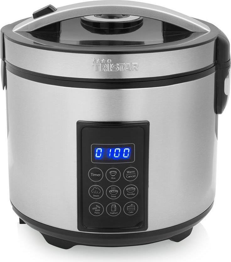 Tristar RK-6138 Dampfgarer mit Display, Reiskochfunktion, Antihaftbeschichtung, mit Messbecher, Timerfunktion Stahl (RK-6138) (geöffnet)