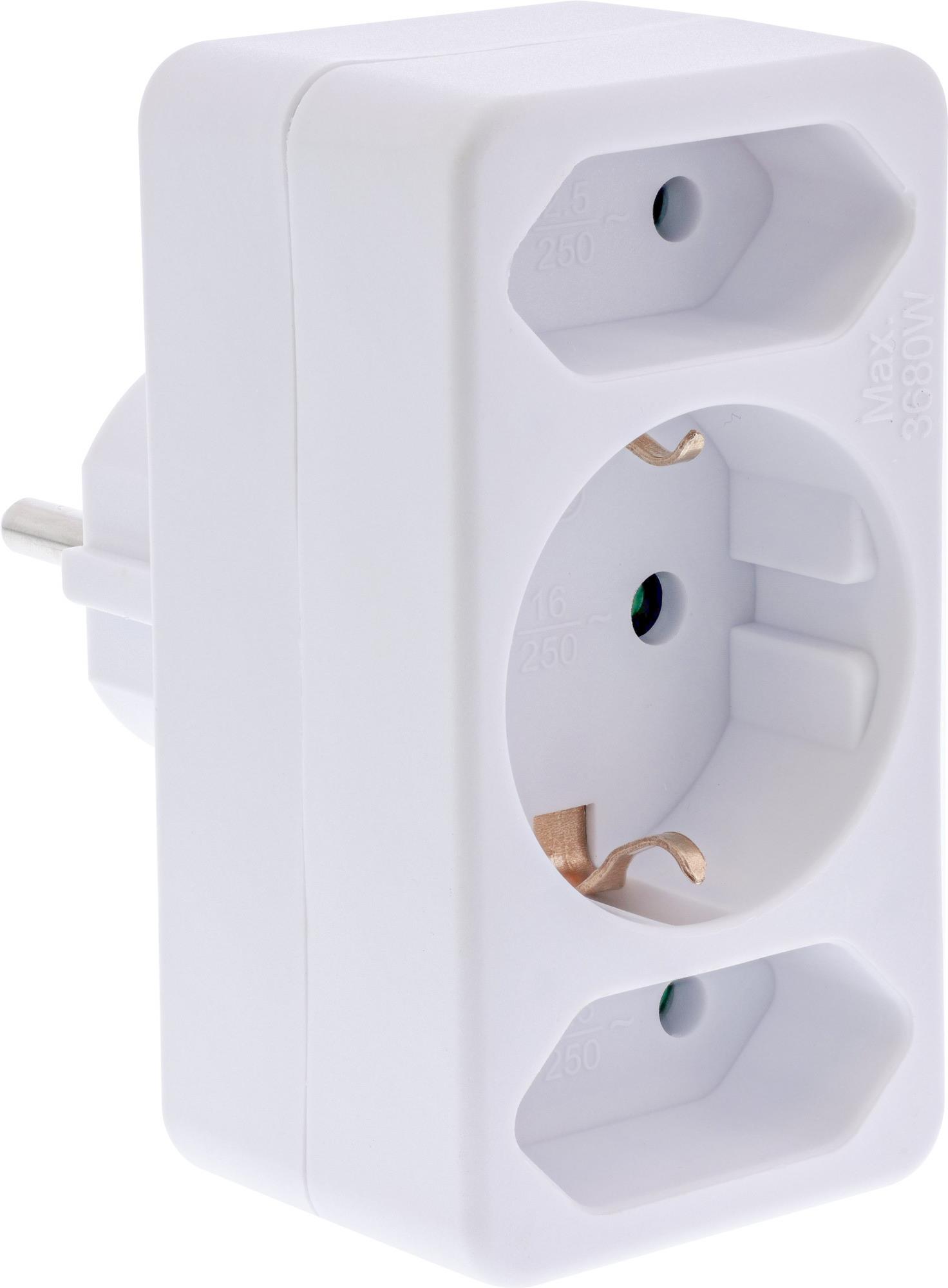 InLine Steckdosenadapter Schutzkontakt Stecker an 2x Euro+ 1x SK weiß (16471B)