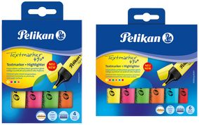 Pelikan Textmarker 490, 6er Etui, farbig sortiert Universaltinte auf Wasserbasis, Keilspitze zum Markieren - 1 Stück (814065)