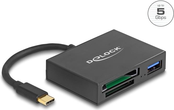 Delock USB-C Card Reader für XQD und SD Speicherkarten+ USB 5 Gbps Typ-A (91711)