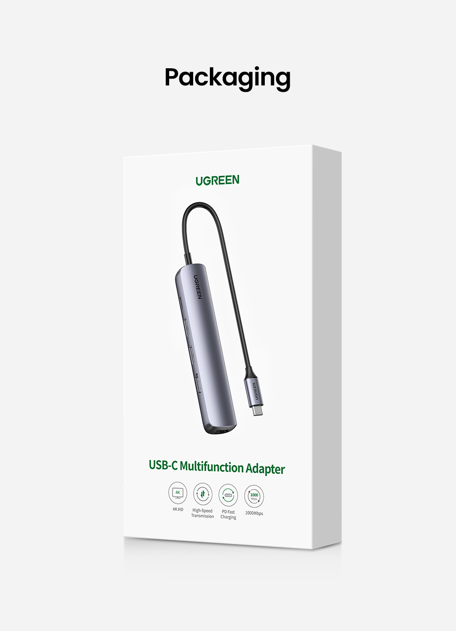 Ugreen 10919 USB-C Hub 5-in-1 Dockingstation HDMI 1GbE Power Delivery 87 W Schwarz