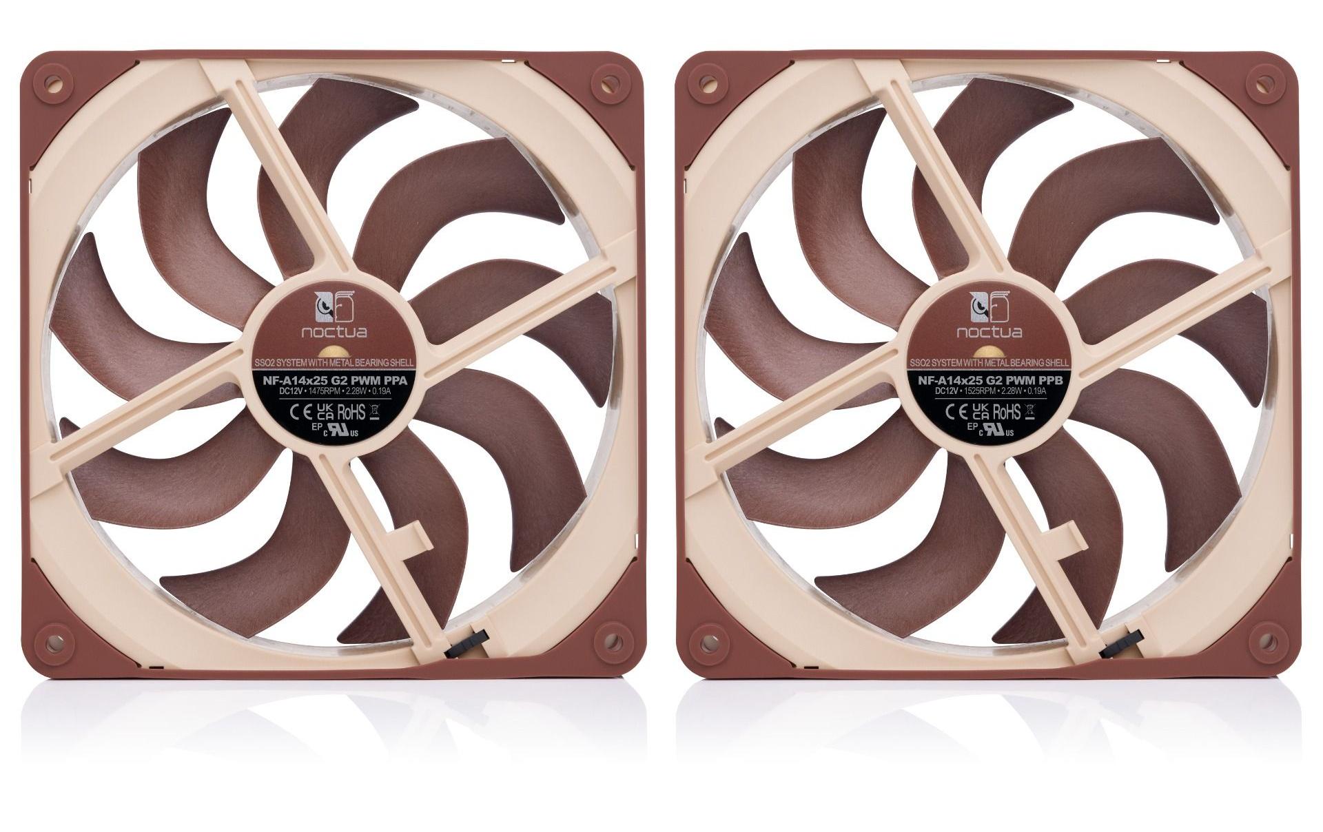 Noctua NF-A14x25 G2 PWM SX2-PP Gehäuselüfter 140 mm Set mit 2 Lüftern 1500 RPM Beige