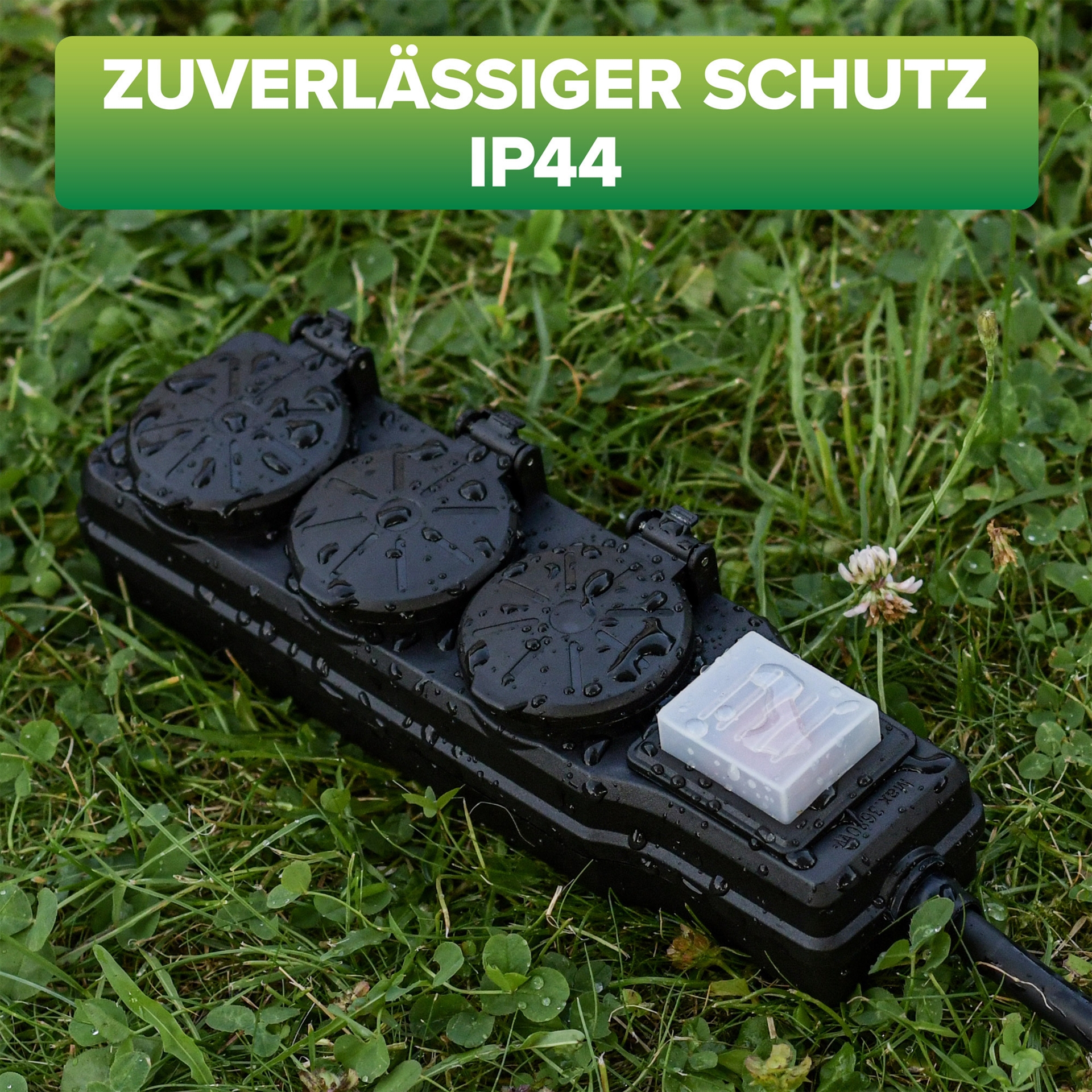 InLine Outdoor-Steckdosenleiste 3-fach Schutzkontakt IP44 mit Schalter 5 m Schwarz