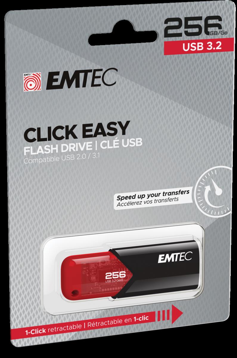 Emtec Click Easy USB-Stick 256 GB USB Typ-A 3.2 Gen 1 (3.1 Gen 1) Schwarz - Rot (ECMMD256GB113)
