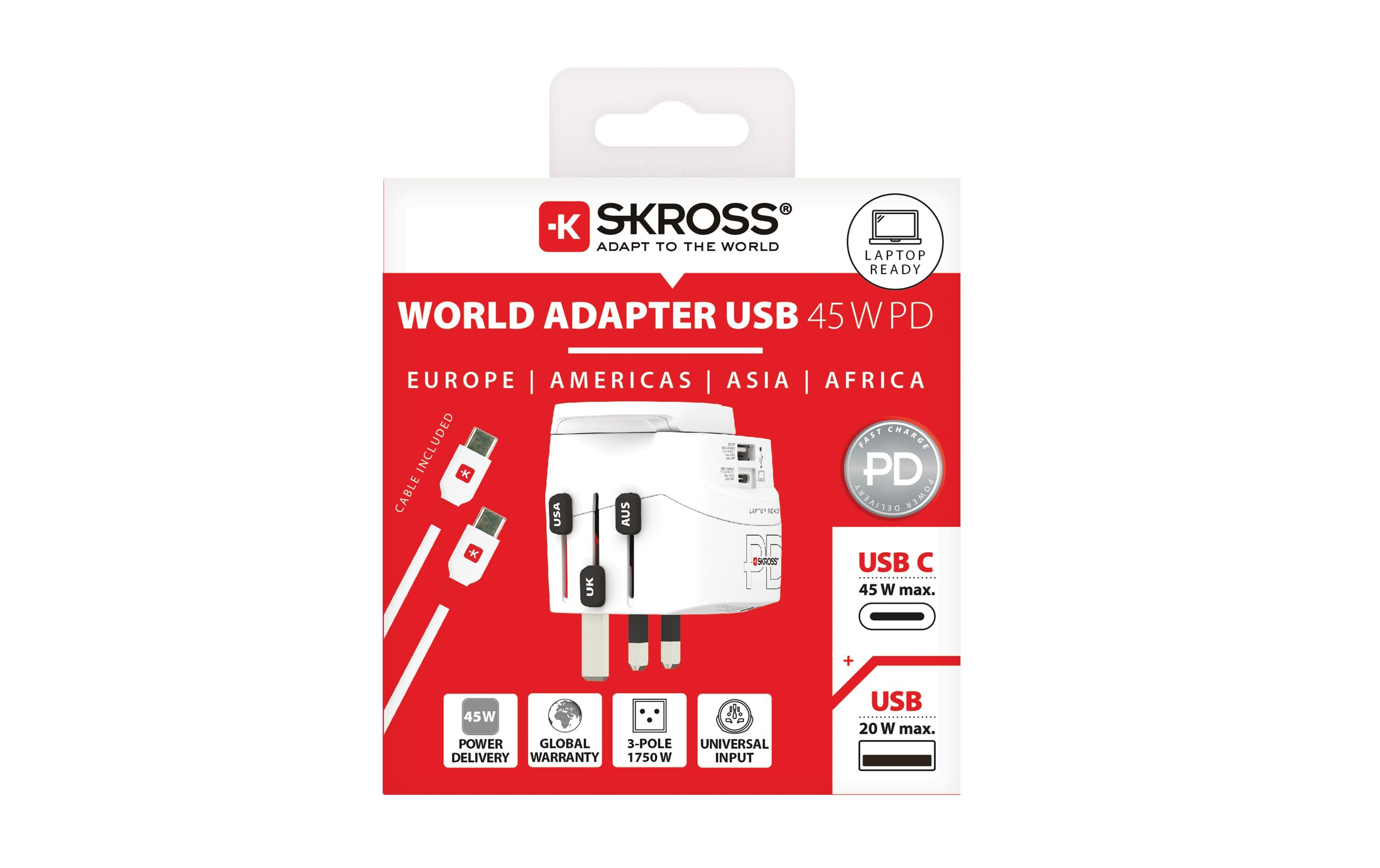 SKROSS PRO Light Netzteil AC45PD 45 Watt USB-A USB-C Weiß