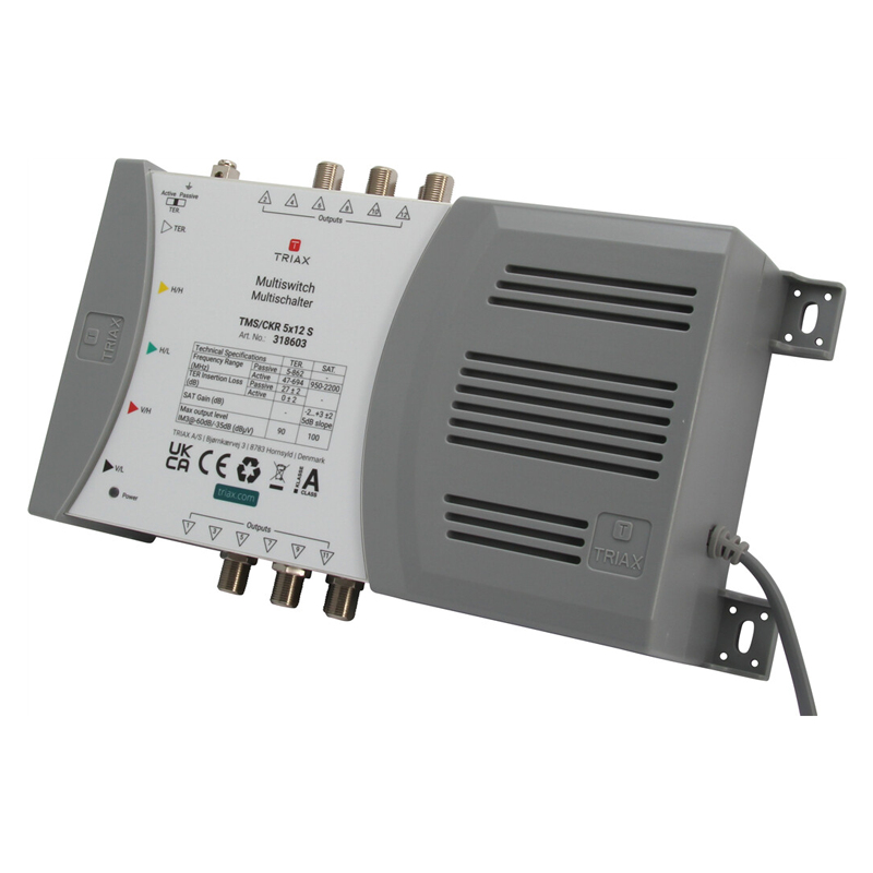 Triax TMS/CKR 5x12 S Multischalter 4 SAT + 1 Terr. 12 Ausgänge mit Netzteil Grau