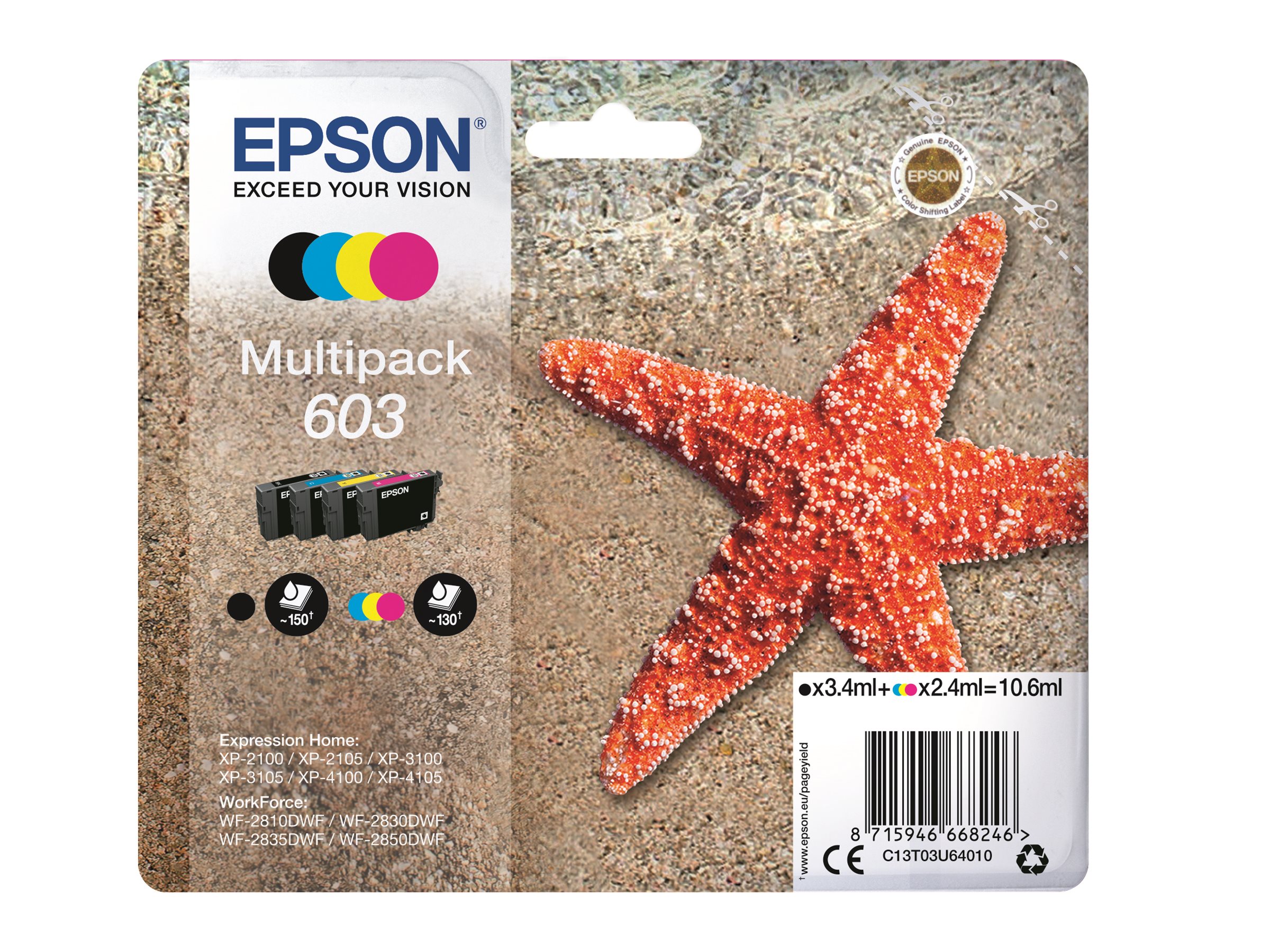 Epson 603 Multipack Tintenpatrone 4er-Pack Schwarz, Cyan, Magenta, Gelb