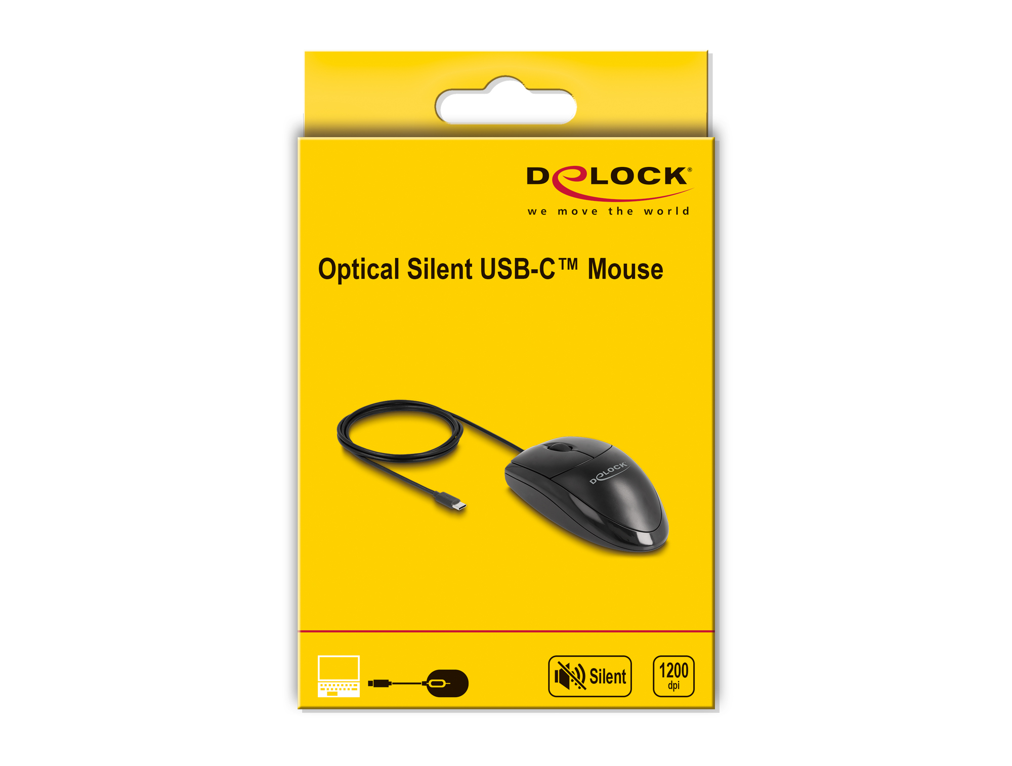 Delock Optische USB-C Desktop-Maus Lautlos 1200 DPI Schwarz