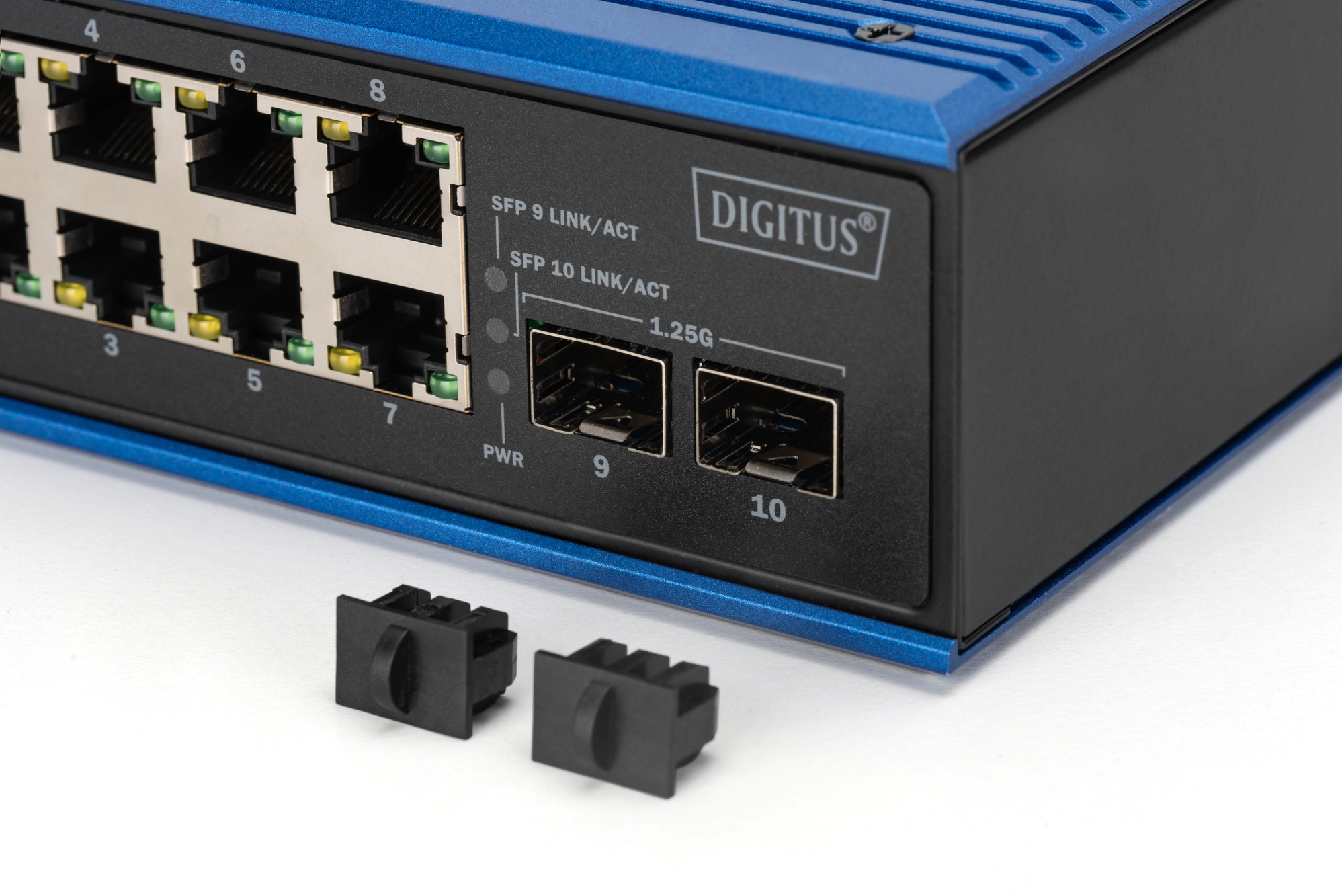 Digitus Industrial 8+2-Port Gigabit Ethernet PoE+ Switch Unmanaged 240 W Schwarz, Blau