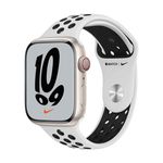 Apple Watch Nike Series 7 (GPS + Cellular) - 45 mm - starlight aluminum - intelligente Uhr mit Nike Sportband - Flouroelastomer - pures Platin/schwarz - Bandgröße: S/M/L - 32GB - Wi-Fi, Bluetooth - 4G - 38,8 g (MKL43FD/A)