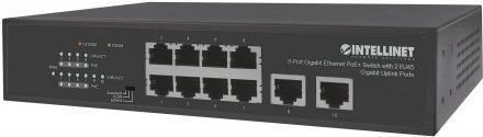 INTELLINET 8-Port Gigabit Ethernet PoE+ Switch mit 2 RJ45 Gigabit Uplink-Ports IEEE 802.3at/af Power over Ethernet (PoE+/PoE)-konform, 120 W, Endspan, Desktop (561402)