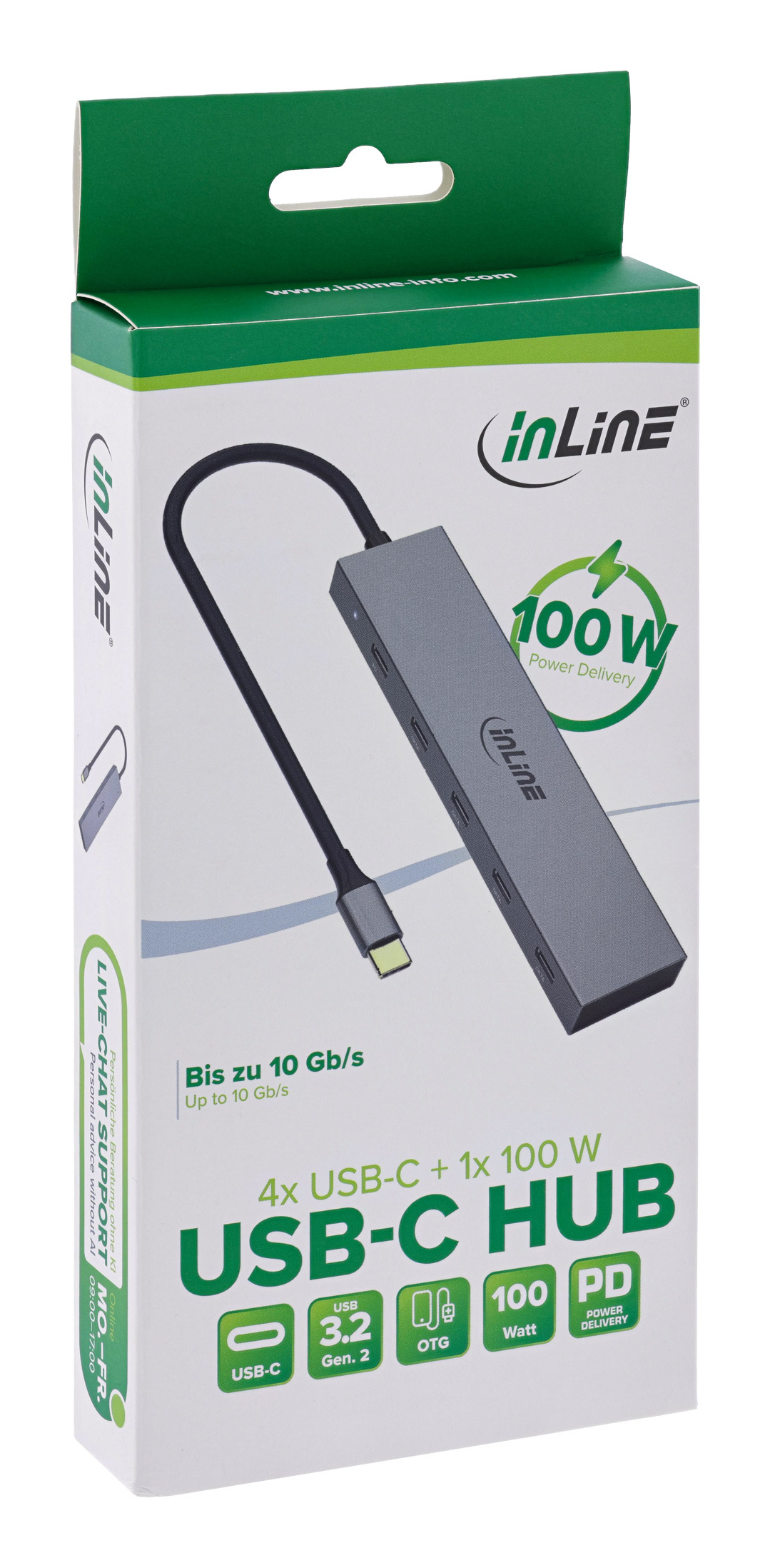 InLine 35392E USB-C Hub 4x USB-C Power Delivery 100 W USB 3.2 Gen.2 Grau