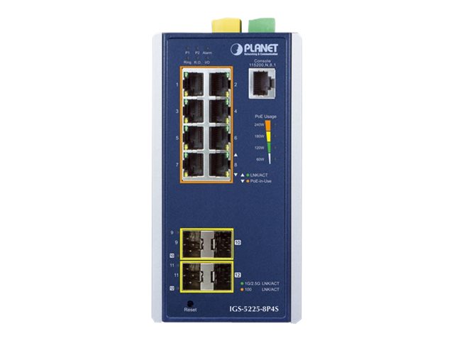 Planet IGS-5225-8P4S Industrial Managed L2+ Switch 8x PoE+ 4x SFP