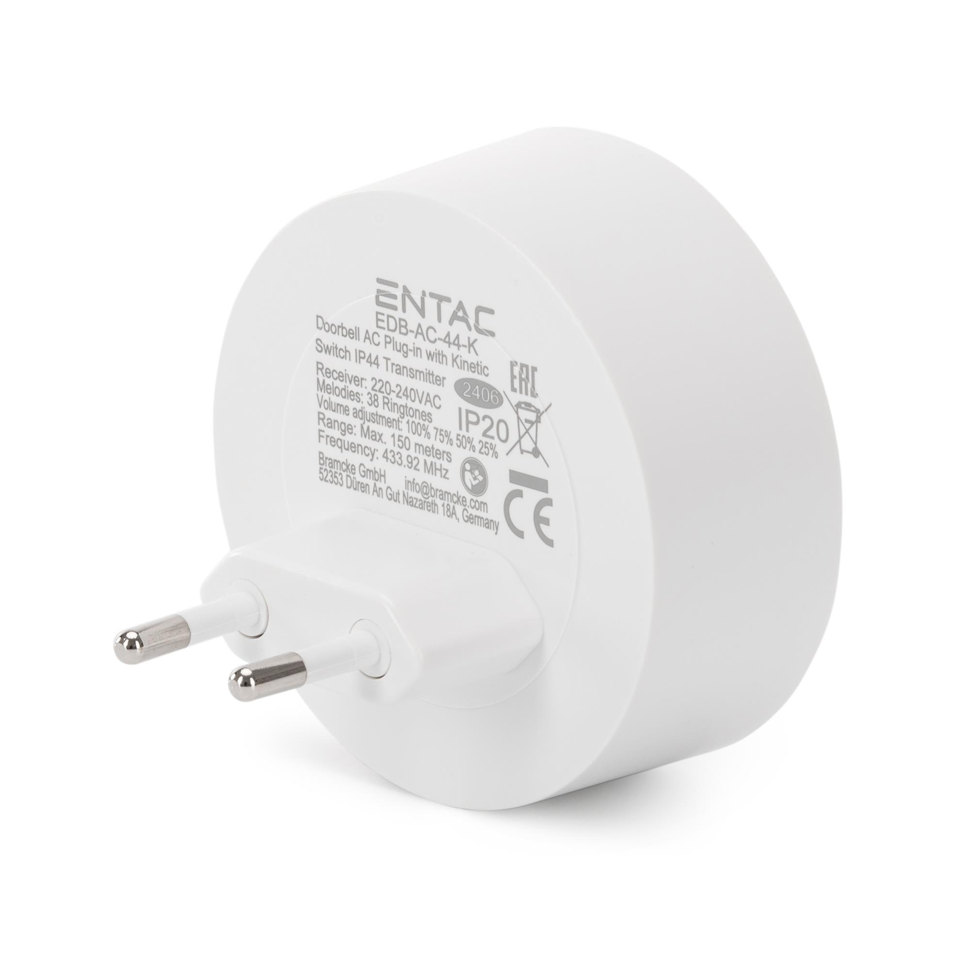 ENTAC Türklingel EDB-AC-44-K Kabellos AC Plug-in 150 m IP44 Weiß