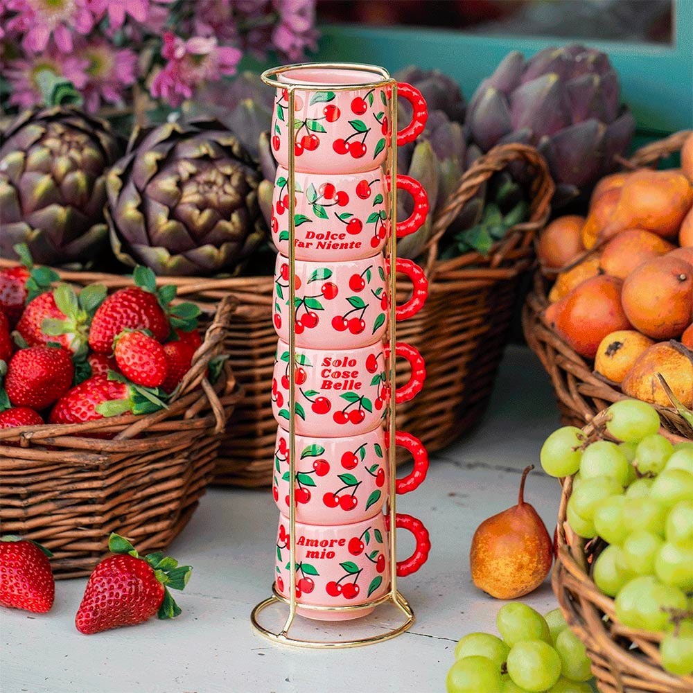 Bialetti mercato della frutta PFRUIT007 6 Tassen mit Metallgestell Mehrfarbig