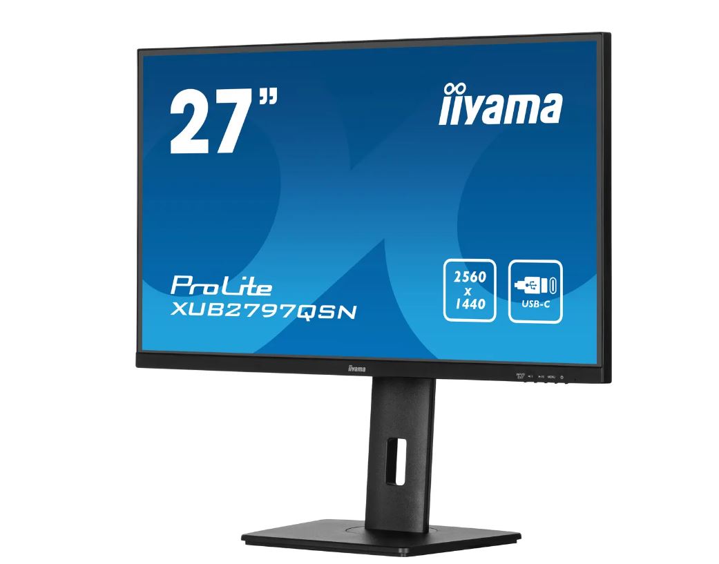 iiyama ProLite XUB2797QSN-B1 Monitor - 27" IPS-panel, 2560x1440, 15cm Height Adj. Stand, USB-C Dock (65W, LAN, DP-OUT, USB3x3.2+1xC(15W)) 1ms, 250cd/m², Speakers, USB-C, HDMI, DisplayPort [Energieklasse F] (XUB2797QSN-B1)