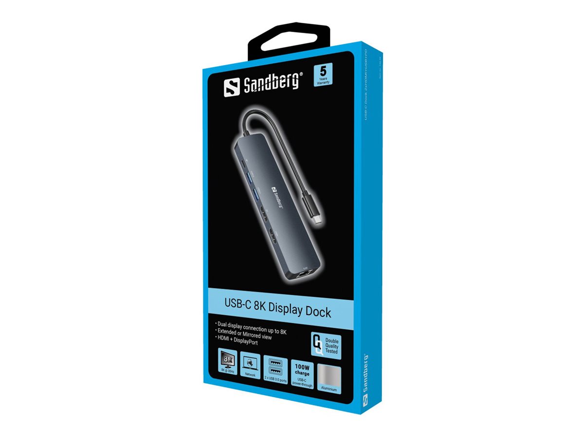 Sandberg 136-43 Dockingstation USB-C HDMI DP 100Mb LAN Grau