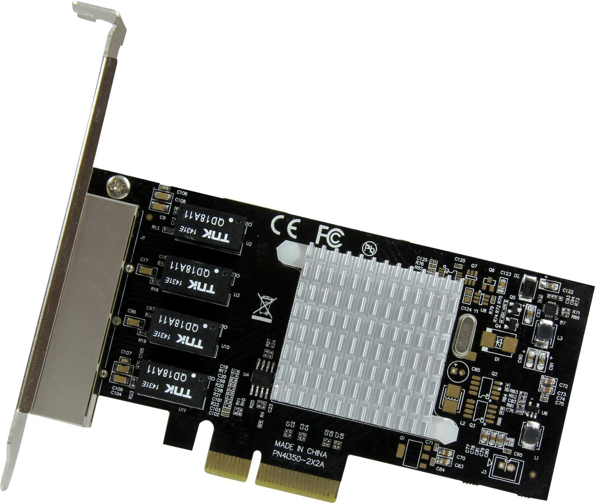 StarTech.com 4-Port PCIe Gigabit Ethernet Netzwerkkarte mit Intel I350, PCIe x4, Schwarz