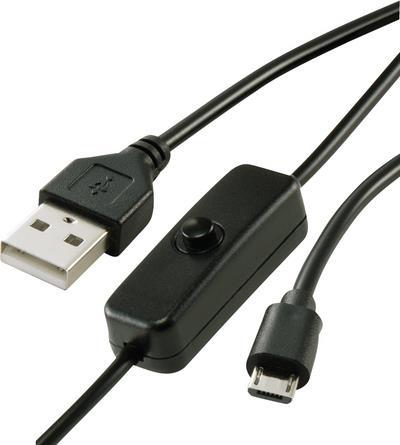 Renkforce Strom-Kabel Raspberry Pi [1x USB 2.0 Stecker A - 1x USB 2.0 Stecker Micro-B] 1.00 m Schwarz inkl. Ein/Aus-Schalter (RF-4495300)