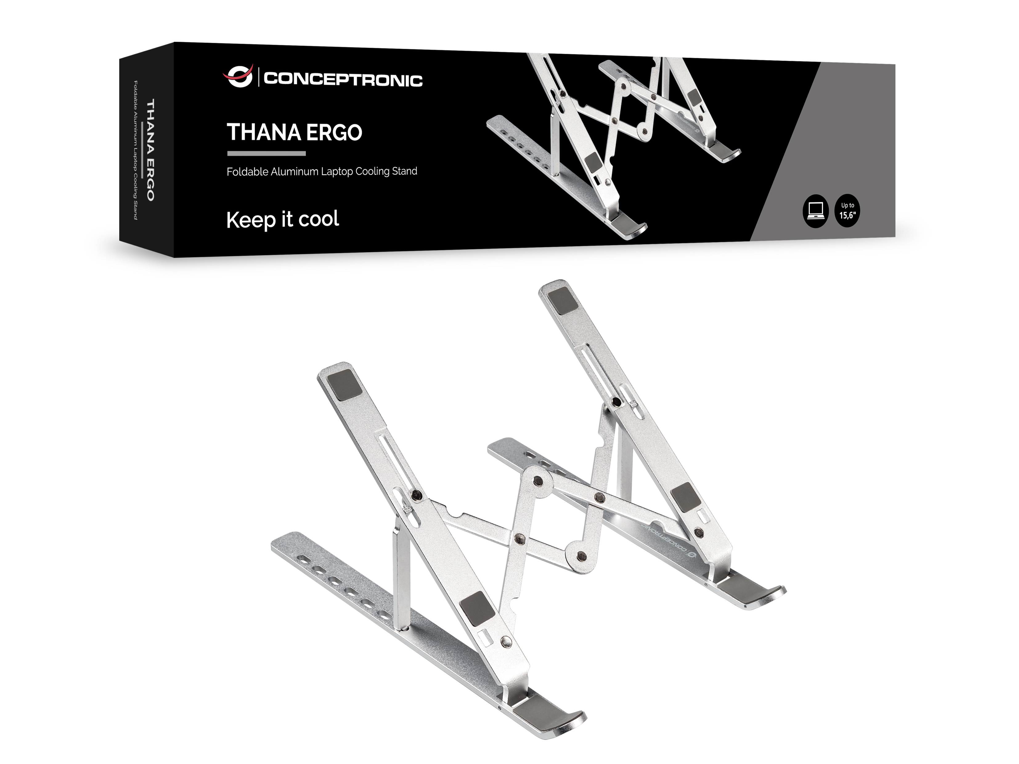 Conceptronic THANA04S ERGO Klappbarer Laptop-Kühlständer aus Aluminium 15,6" Silber