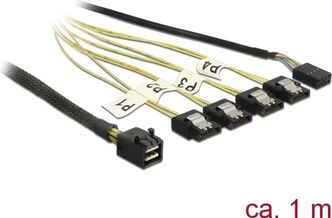 Delock Kabel Mini SAS HD SFF-8643 > 4 x SATA 7 Pin Reverse + Sideband 1 m (83322)