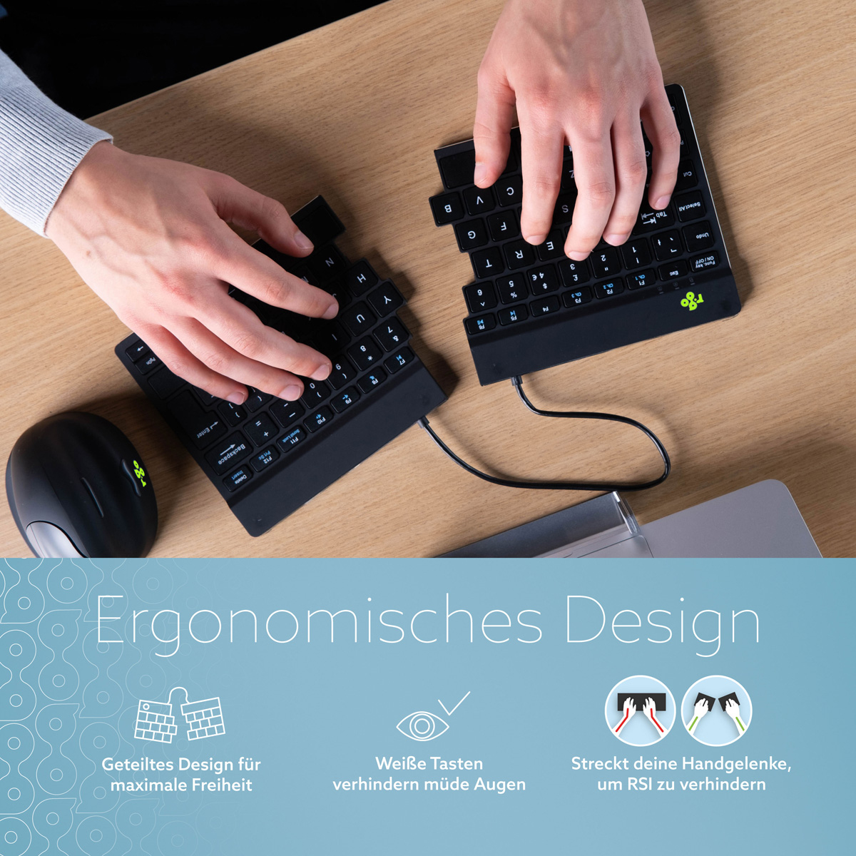 R-Go Tools Split Break Ergonomische Funk-Tastatur Bluetooth 5.0 QWERTZ Schwarz