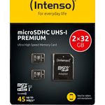 Intenso Doppelpack microSDHC 32GB UHS-I Premium inkl. SD-Adapter - High Capacity SD (MicroSDHC) Speicherkarte Klasse 10 (3423482)