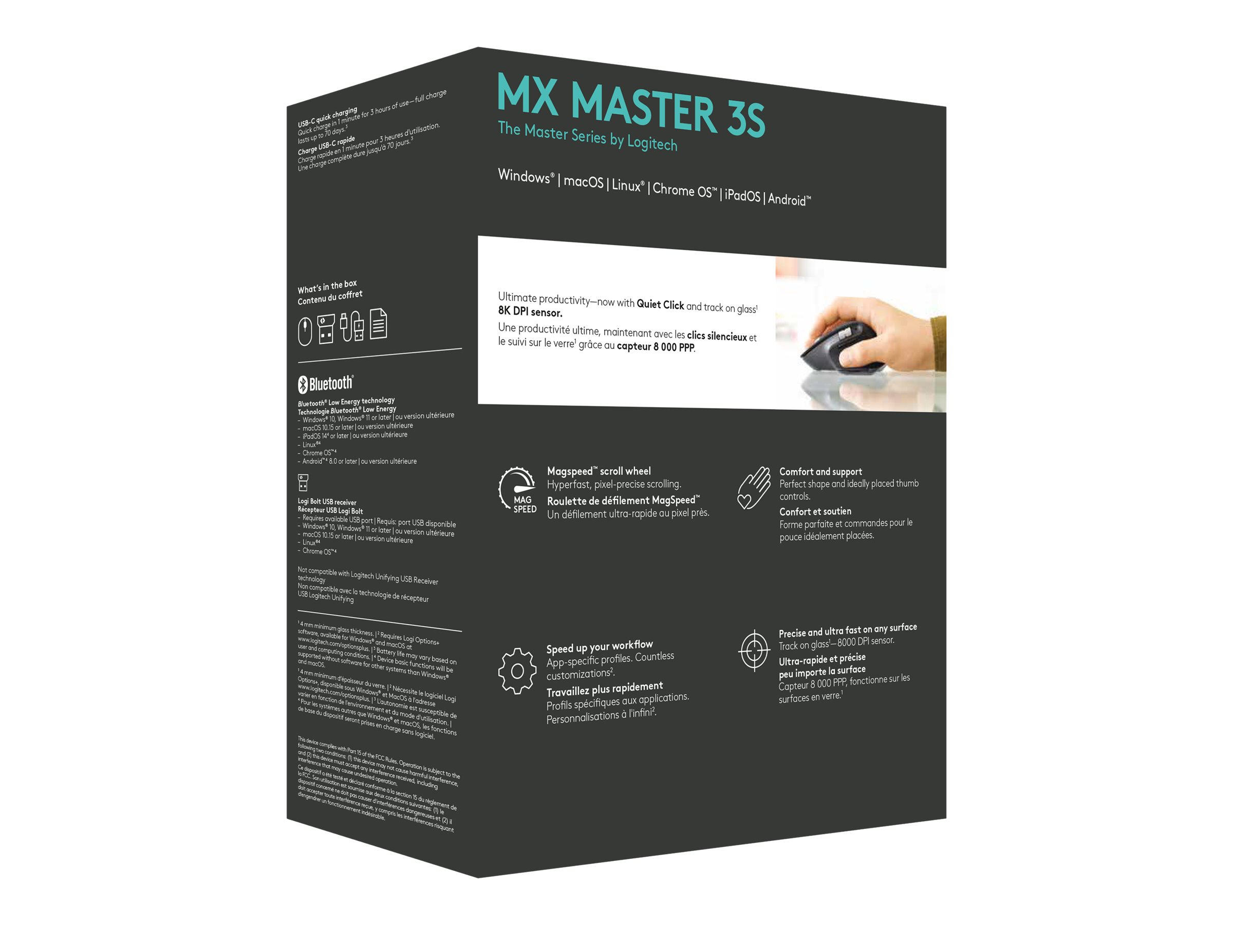 Logitech MX Master 3S Funkmaus Bluetooth 8000 DPI 7 Tasten Graphit