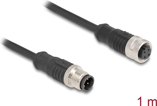 Delock M12 Kabel D-kodiert 4 Pin Stecker zu Buchse PVC 1 m (80844)