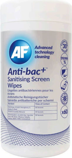 AF ANTI-BAC+ SPENDERDOSE (60) BILDSCHIRMREINIGUNGSTUECHER AF Cleaning (ABSCRW60T)