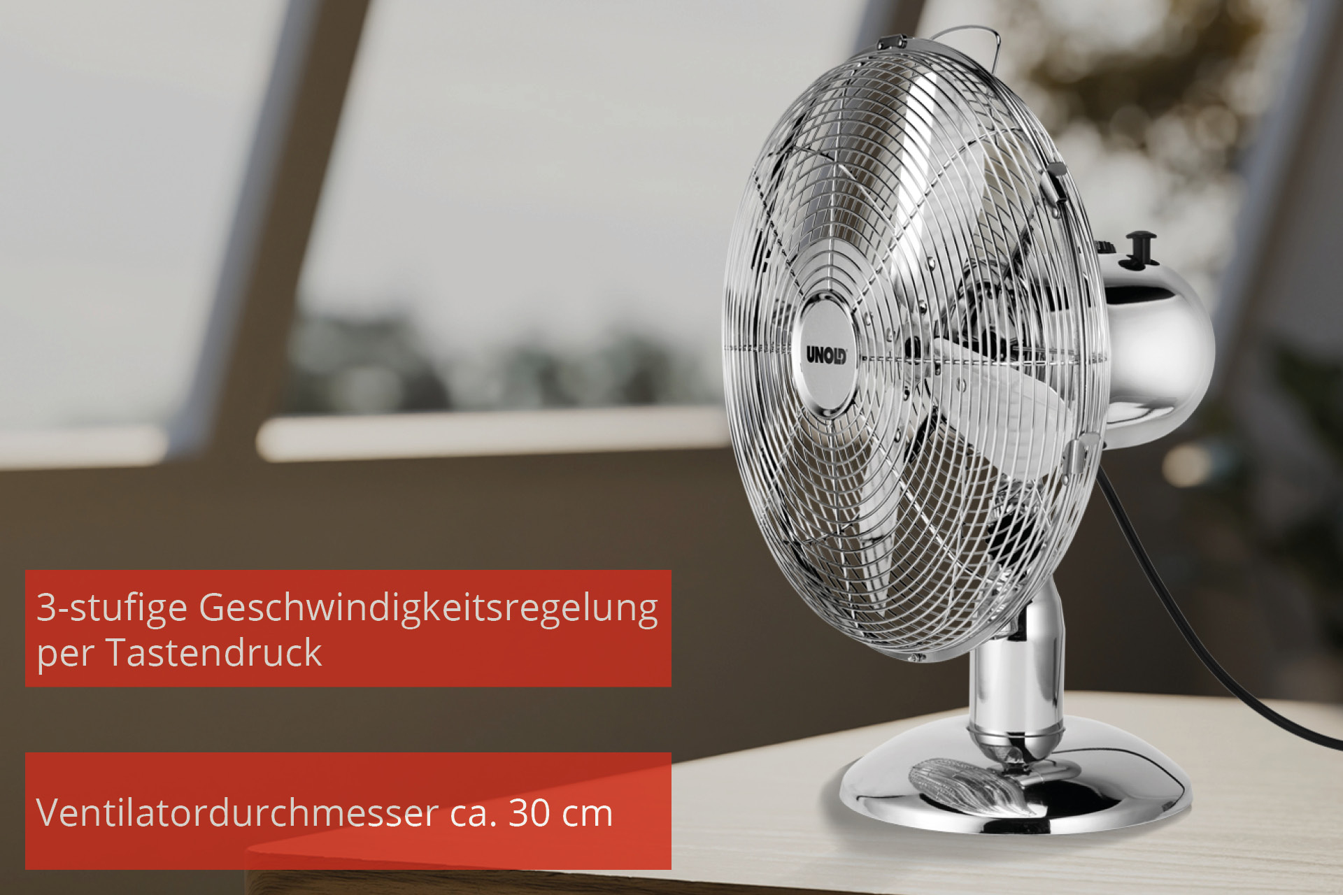 Unold 86830 Tischventilator Chrom 30 cm 35 W