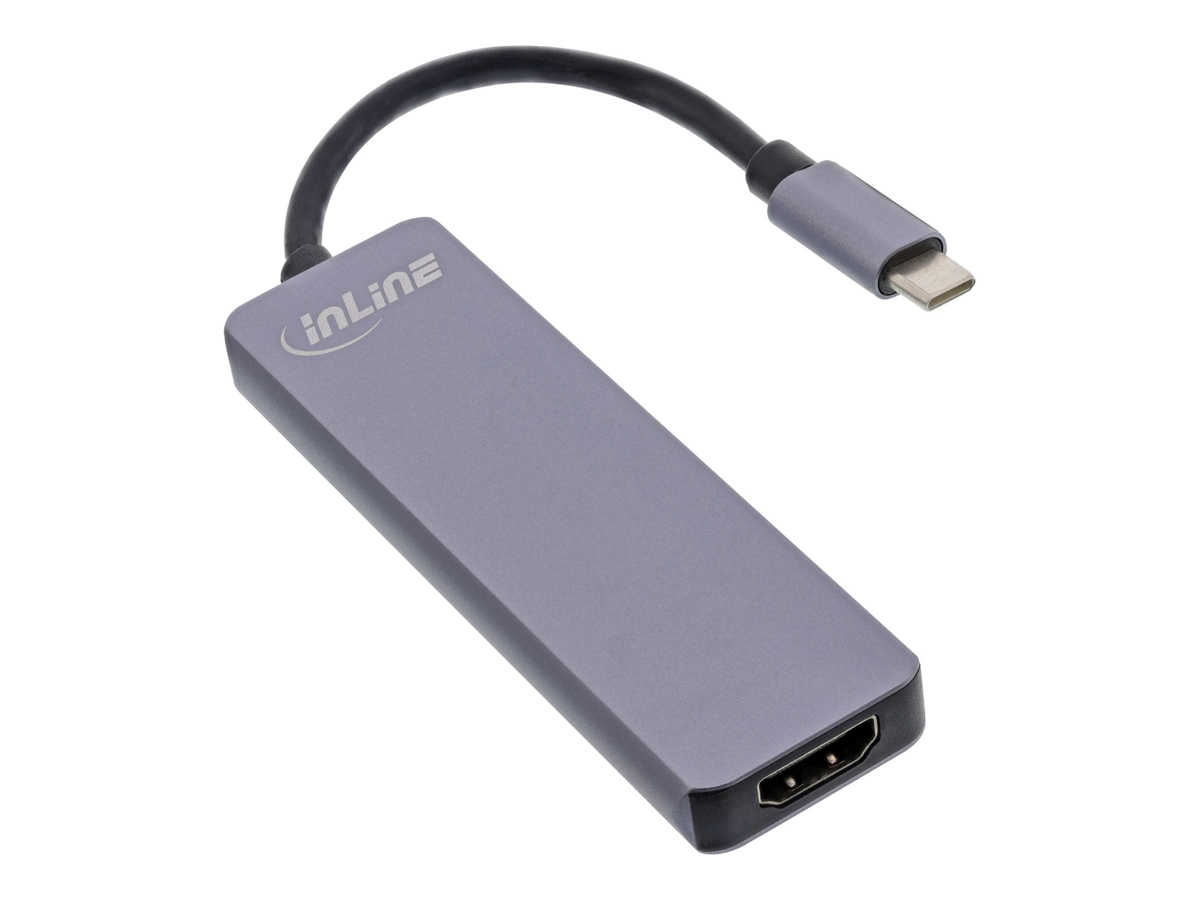 InLine Multifunktions-Hub USB 3.2 Gen 1 2x USB-A HDMI 4K/30Hz Cardreader Aluminium Grau