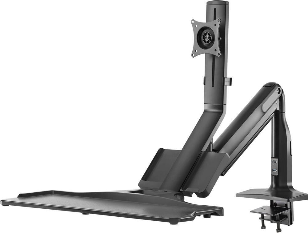 InLine Workstation-Tischhalterung mit Lifter und USB 3.0, beweglich, für Monitor 17"–32", max. 9 kg, Schwarz