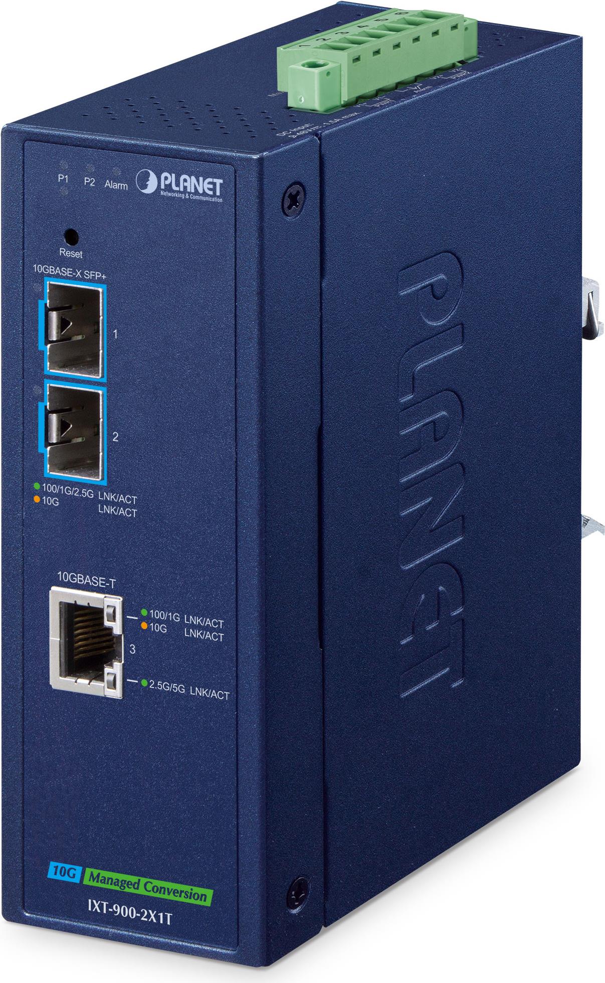 PLANET IP40 Industrial 2-Port Netzwerk Medienkonverter 10000 Mbit/s Blau (IXT-900-2X1T)