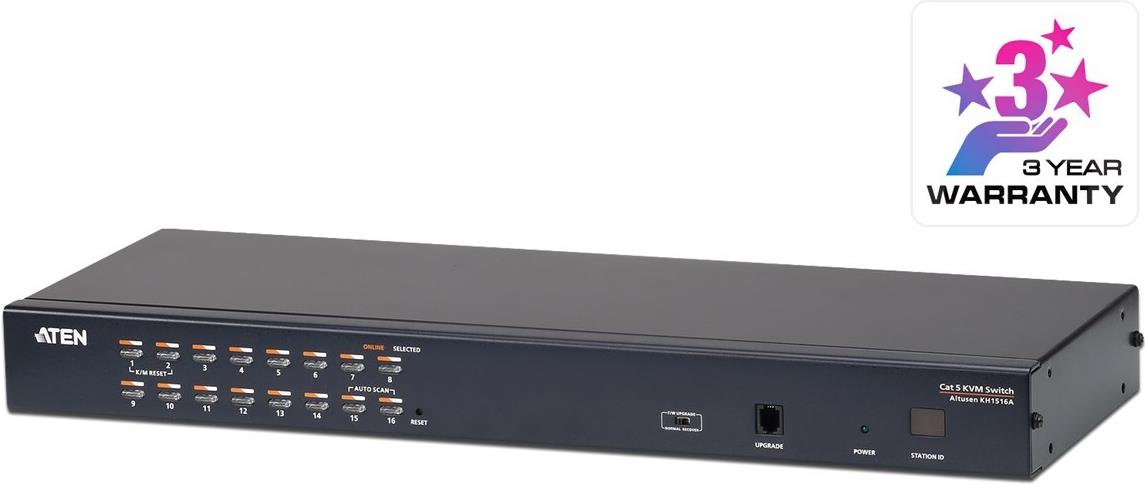 ATEN ALTUSEN KH1516A KVM-Switch, 16-fach, CAT5, USB/PS/2, VGA, Rack-montierbar, Schwarz