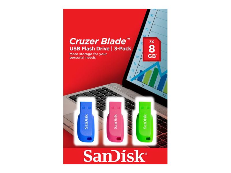 SanDisk Cruzer Blade 32 GB USB-Stick 3er-Pack Blau, Grün, Pink