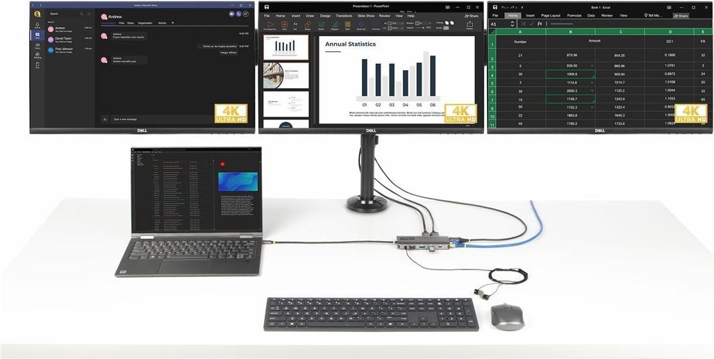 StarTech.com USB-C Triple-Monitor Multiport Adapter 4K HDMI & DP 100W PD Grau