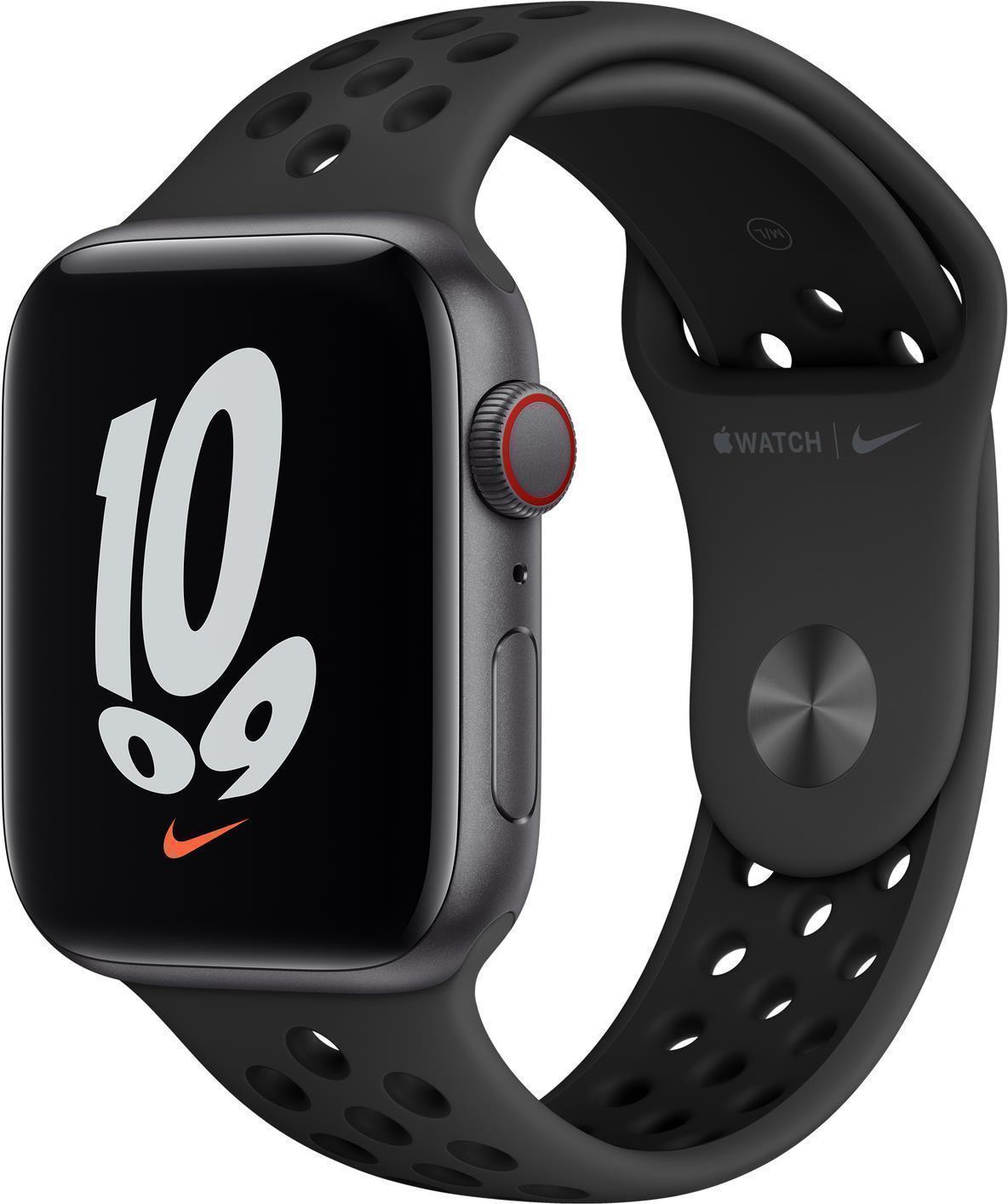 Apple Watch Nike SE GPS + Cellular, 44mm Space Grey Aluminium Case with Anthracite/Black Nike Sport Band - Regular (MKT73FD/A)