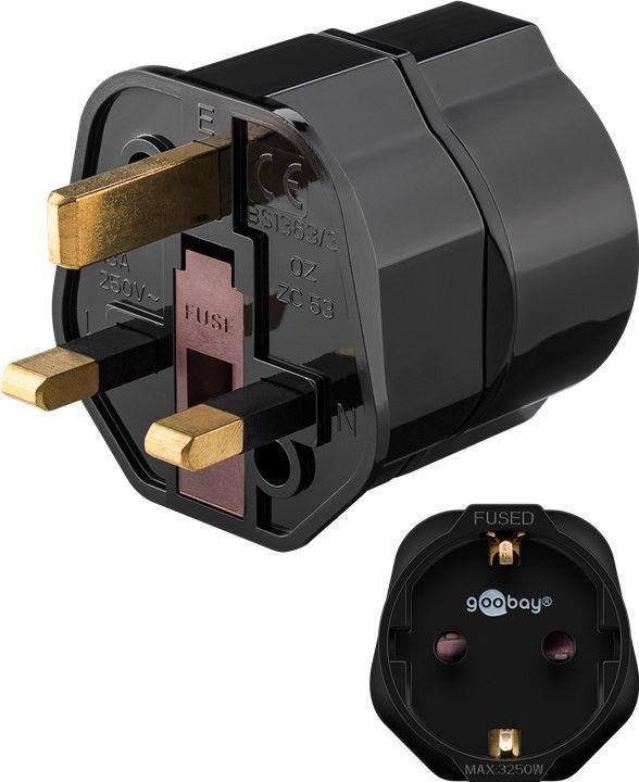 Goobay Netzadapter, Schwarz - Schutzkontaktbuchse (Typ F, CEE 7/4) > British 3-Pin-Stecker (Typ G, BS 1363) (45352)